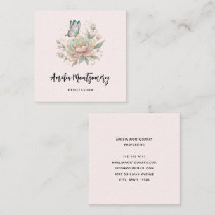 Magical Rose and Butterfly Pastel Colors Square Business Card