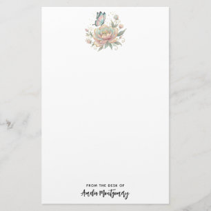 Magical Rose and Butterfly Pastel Colors Stationery