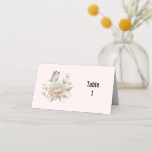 Magical Rose and Butterfly Pastel Colors Wedding Place Card