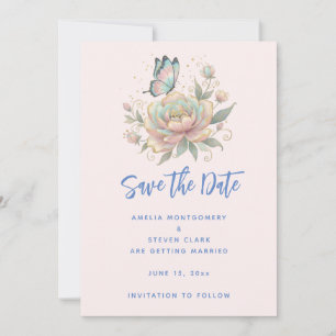 Magical Rose and Butterfly Pastel Colors Wedding Save The Date