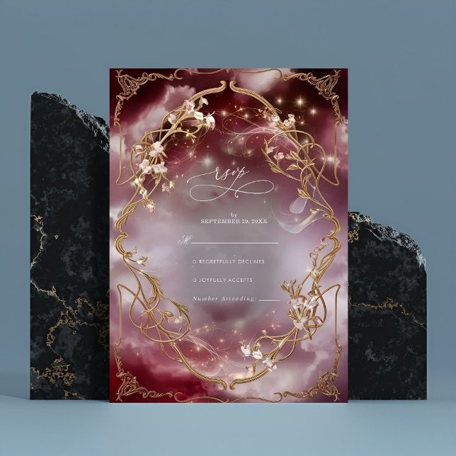 Magical Rose Gold Ornate Baroque Wedding RSVP Card (Creator Uploaded)