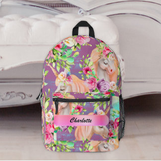 Magical Roses and Unicorns Printed Backpack