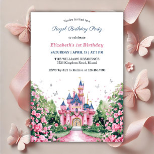 Magical Royal Princess Butterflies 1st Birthday Invitation