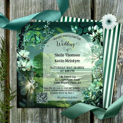 Magical Sage Irish Fairy QR Code Wedding Invitation