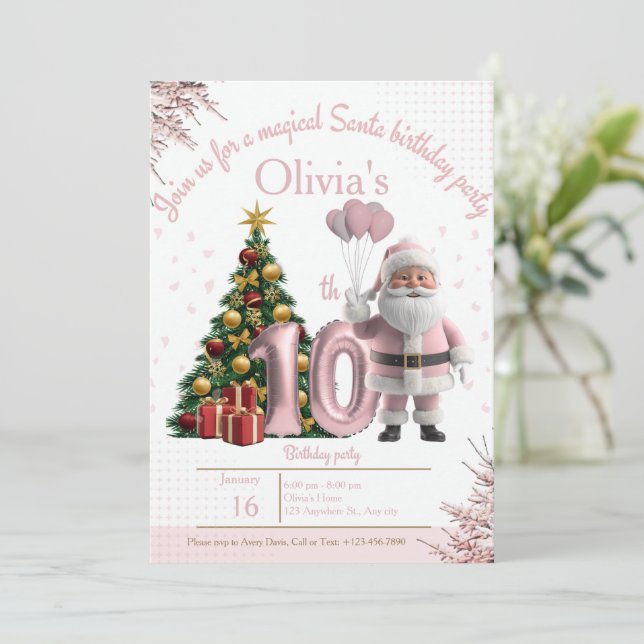 Magical Santa Birthday Invitation – 10th Birthday (Standing Front)
