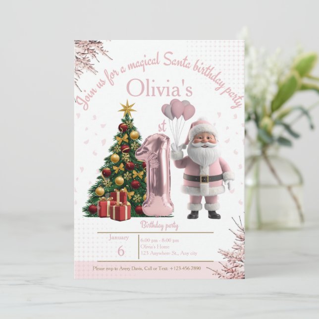 Magical Santa Birthday Invitation – 1st Birthday (Standing Front)