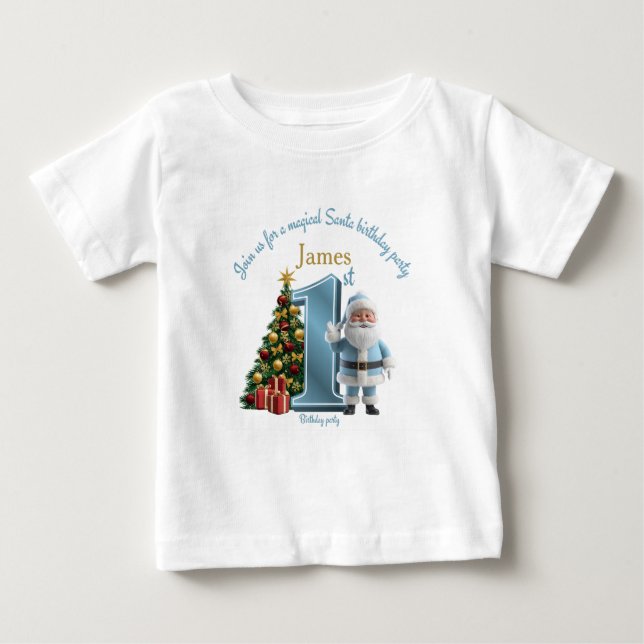 Magical Santa Birthday Invitation – 1st Birthday Baby T-Shirt (Front)