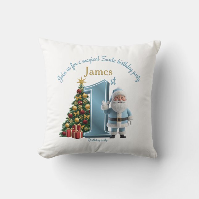 Magical Santa Birthday Invitation – 1st Birthday Throw Pillow (Front)