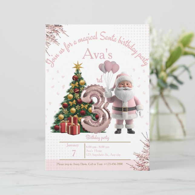 Magical Santa Birthday Invitation – 3rd Birthday (Standing Front)