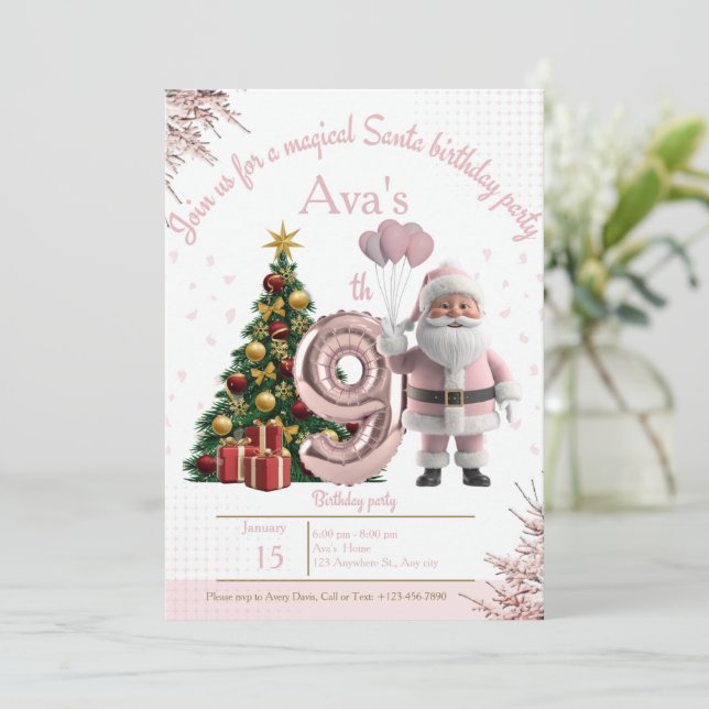 Magical Santa Birthday Invitation – 9th Birthday (Standing Front)