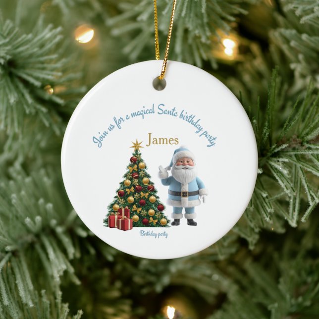 Magical Santa Birthday Invitation  Ceramic Ornament (Tree)