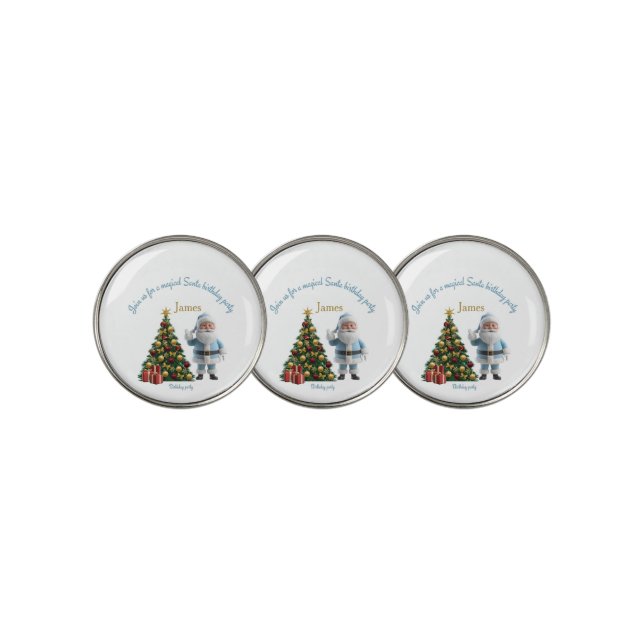 Magical Santa Birthday Invitation  Golf Ball Marker (3 Up)