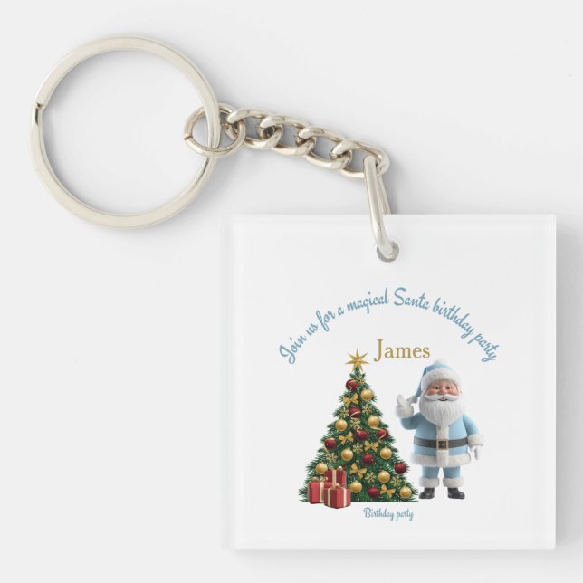 Magical Santa Birthday Invitation  Keychain (Front)
