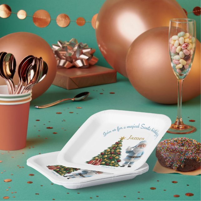 Magical Santa Birthday Invitation  Paper Plates (Multi)