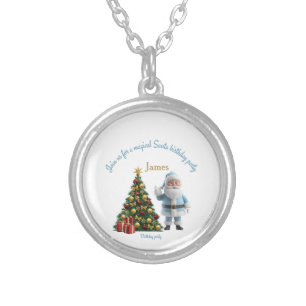 Magical Santa Birthday Invitation Silver Plated Necklace