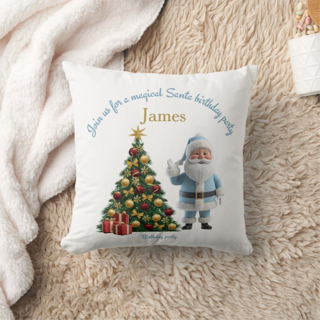 Magical Santa Birthday Invitation  Throw Pillow (Blanket)