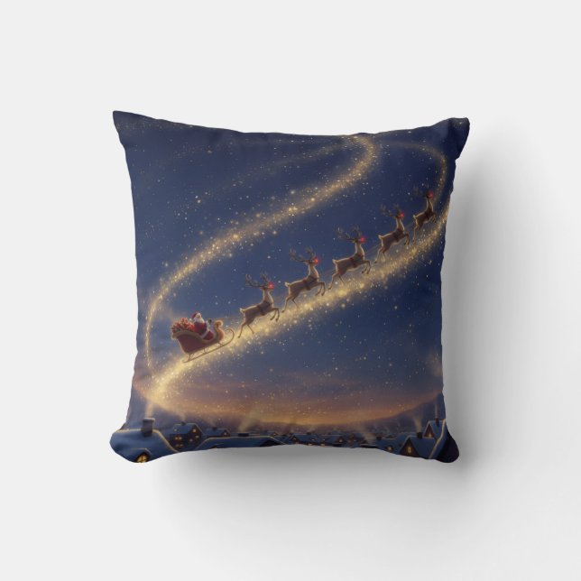 Magical Santa Christmas Pattern Starry Night Sky  Throw Pillow (Front)