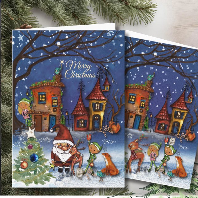 Magical Santa Christmas Village I Forest Friends Holiday Card (Magical Santa Christmas Village I Forest Friends Holiday Card)