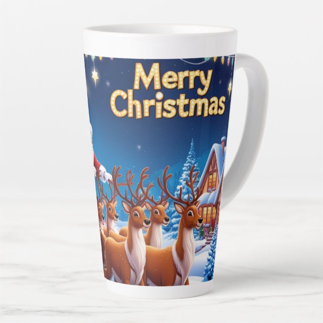 Magical Santa Claus Sleigh Ride with Reindeer Latte Mug (Right Angle)