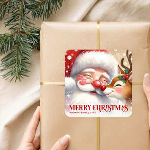 Magical Santa Rudolph Personalized Christmas Kids Square Sticker