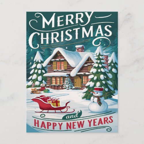 Magical Santa Sleigh Ride Over Festive House Postcard