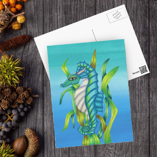 Magical Sea Dragon Horse blue Green Seaweed Postcard