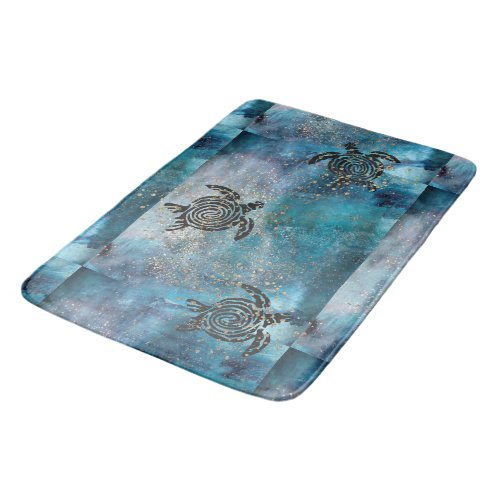 Magical Sea Turtle Glittery Blue  Bath Mat