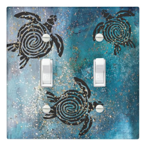 Magical Sea Turtle Glittery Blue  Light Switch Cover