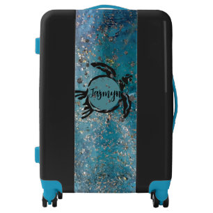 Magical Sea Turtle Glittery Blue Personalized Luggage