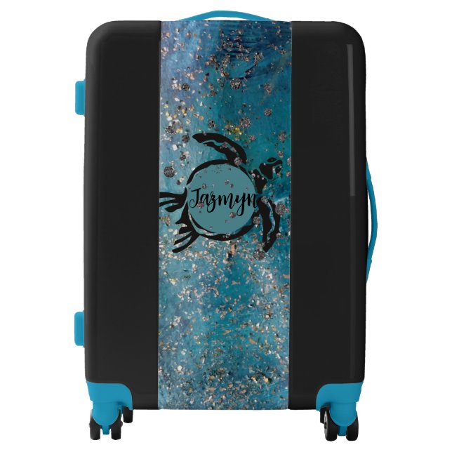 Magical Sea Turtle Glittery Blue Personalized  Luggage (Front)