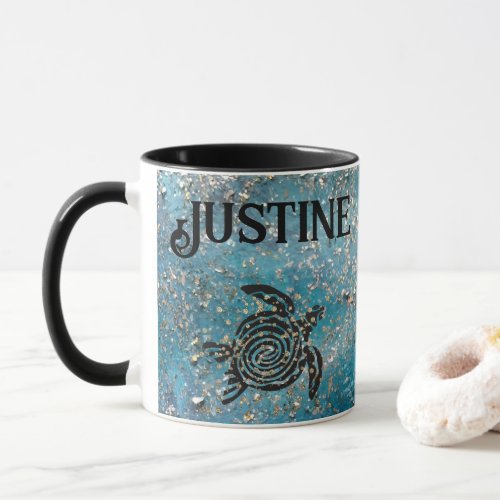 Magical Sea Turtle Glittery Blue Personalized  Mug
