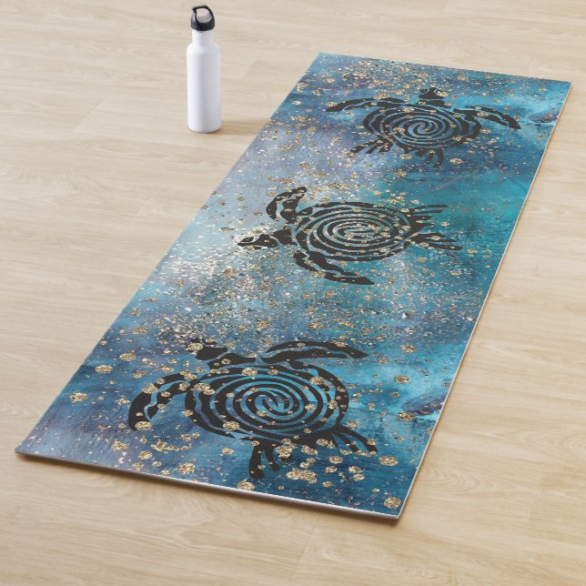 Magical Sea Turtle Glittery Blue   Yoga Mat (In Situ)
