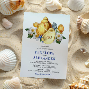 Magical Seashell Floral Beach Wedding Invitation