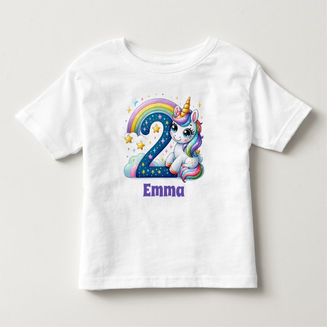 Magical Second Birthday - Personalized Unicorn Toddler T-shirt (Front)