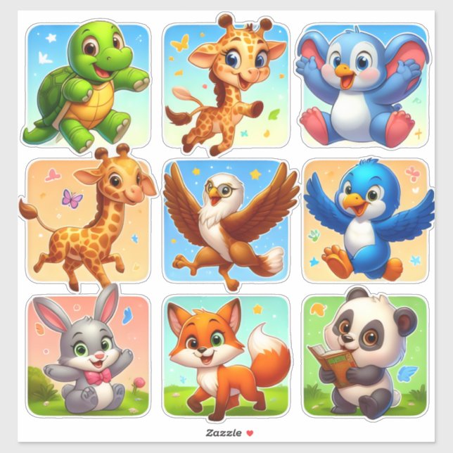 Magical set of cartoon animal stickers (Sheet)