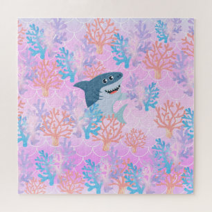 Magical shark colorful sea rainbow Birthday kids Jigsaw Puzzle