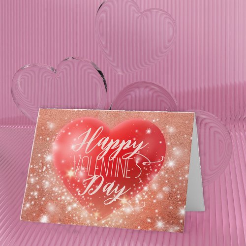 Magical Shimmering Shining Red Heart Valentines Card