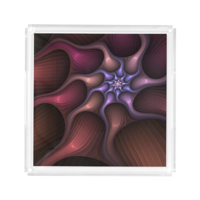 Magical Shiny Abstract Striped Colorful Fractal Acrylic Tray (Front)