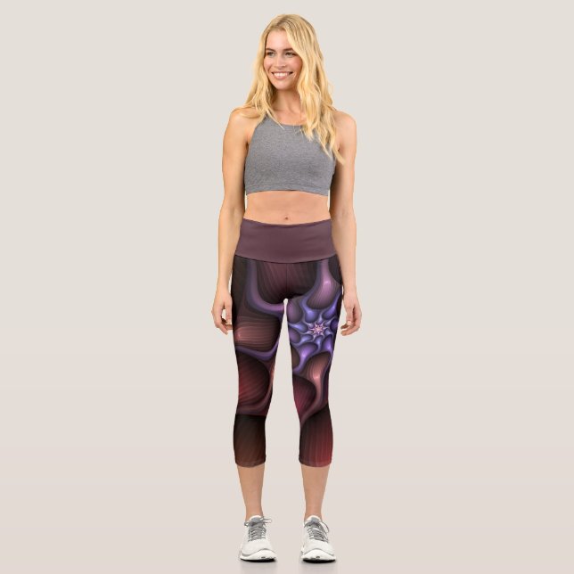 Magical Shiny Abstract Striped Colorful Fractal Capri Leggings (Front)