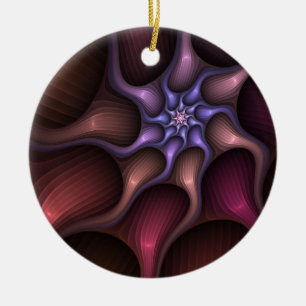 Magical Shiny Abstract Striped Colorful Fractal Ceramic Ornament