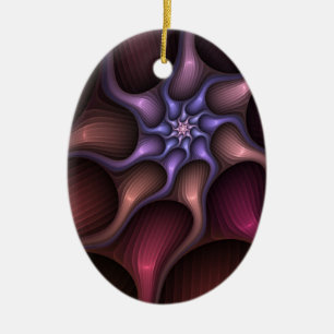Magical Shiny Abstract Striped Colorful Fractal Ceramic Ornament