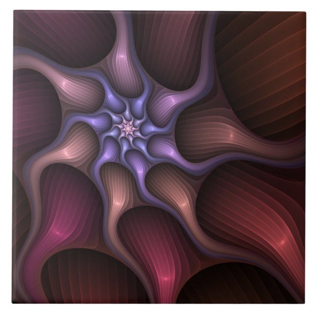 Magical Shiny Abstract Striped Colorful Fractal Ceramic Tile (Front)