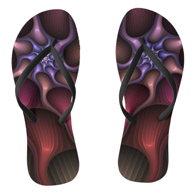 Magical Shiny Abstract Striped Colorful Fractal Flip Flops (Footbed)