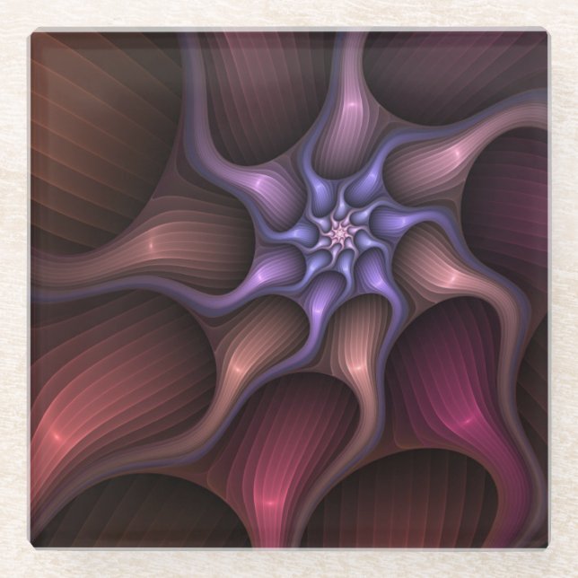Magical Shiny Abstract Striped Colorful Fractal Glass Coaster (Front)