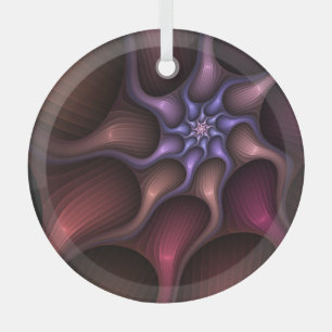 Magical Shiny Abstract Striped Colorful Fractal Glass Ornament