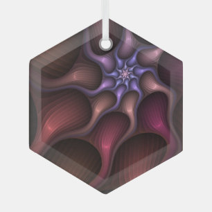 Magical Shiny Abstract Striped Colorful Fractal Glass Ornament