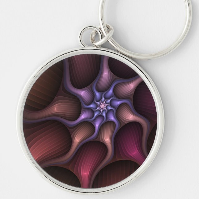 Magical Shiny Abstract Striped Colorful Fractal Keychain (Front)