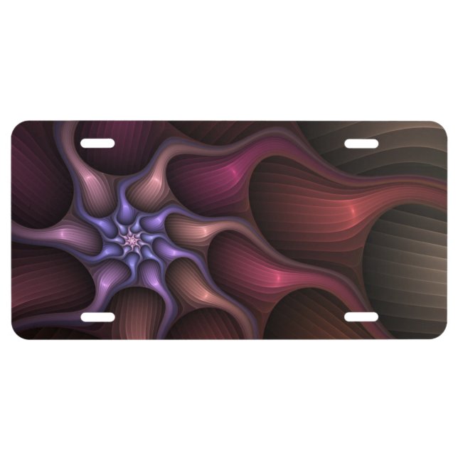 Magical Shiny Abstract Striped Colorful Fractal License Plate (Front)