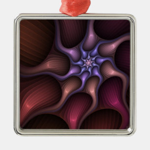 Magical Shiny Abstract Striped Colorful Fractal Metal Ornament