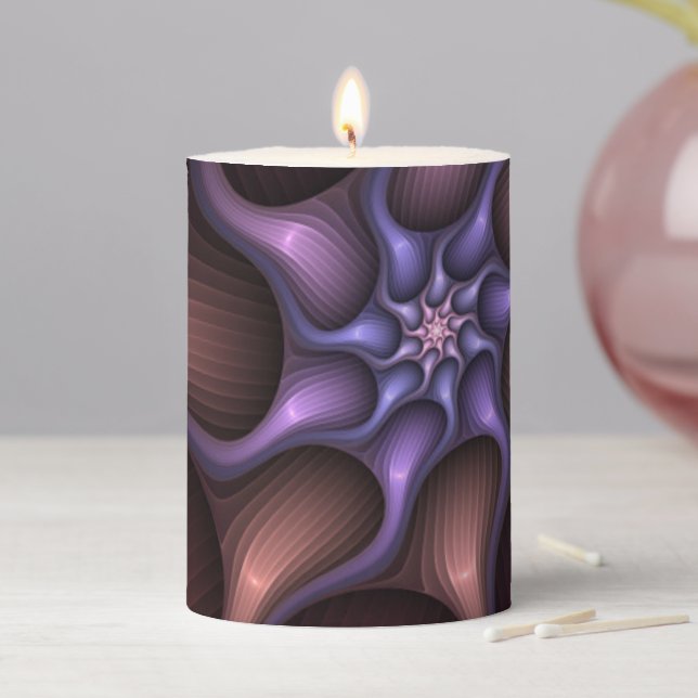 Magical Shiny Abstract Striped Colorful Fractal Pillar Candle (In Situ)